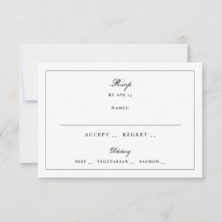 Cartão RSVP Casamento Tradicional Branco com Borda Preta