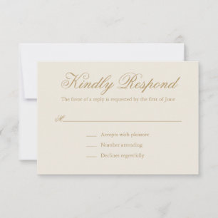 Cartão RSVP Casamento tradicional de marfim Dourado neutro for