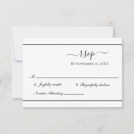 Cartão RSVP Casamento Tradicional Formal Elegante Preto Branco