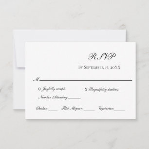 Cartão RSVP Casamento Tradicional Formal Elegante Preto Branco