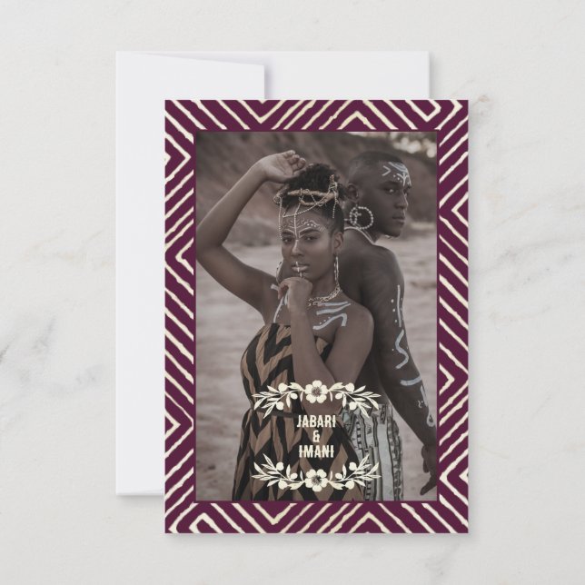 Cartão RSVP Casamento Tribal African Burgundy Wine (Verso)