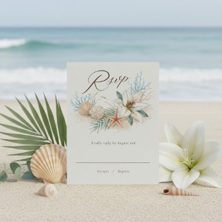 Cartão RSVP Casamento Tropical Boho na Praia