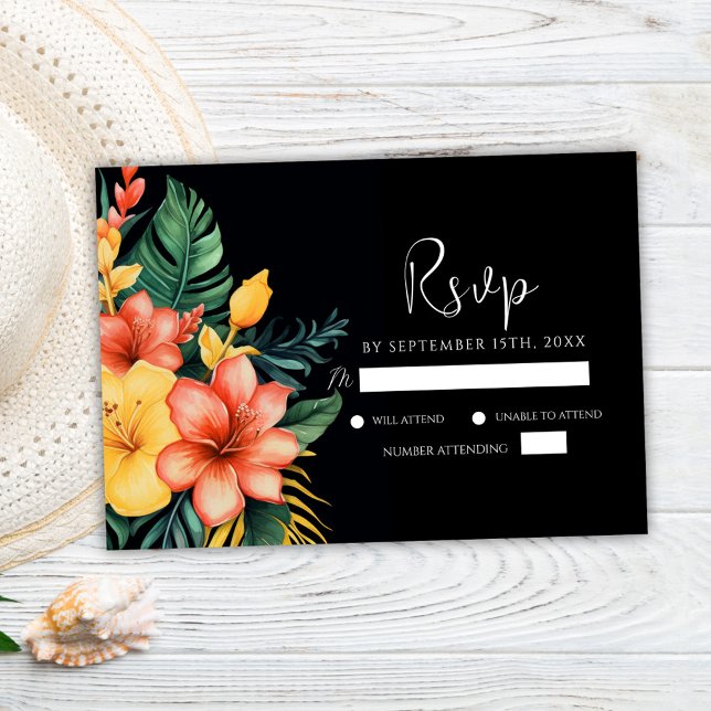 Cartão RSVP Casamento Tropical Botânico Floral Watercolor (Botanical Floral Watercolor Tropical Wedding RSVP Card)
