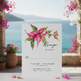 Cartão RSVP Casamento Tropical Bougainvillea Flower Watercolor
