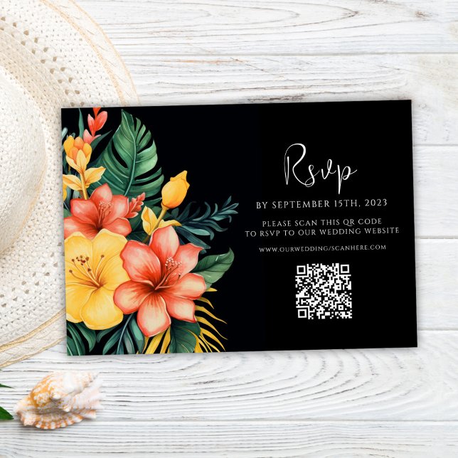 Cartão RSVP Casamento tropical com código QR de aquarela flora (Floral Watercolor QR Code Tropical Wedding RSVP Card)