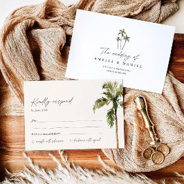 Cartão RSVP Casamento Tropical com Palmeira como Destino
