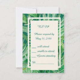 Cartão RSVP casamento tropical de esmerald greenery