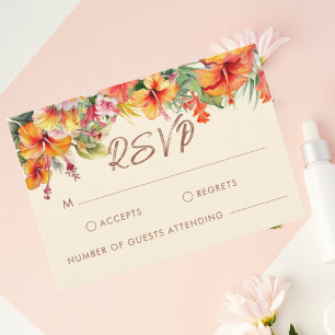 Cartão RSVP Casamento Tropical de Flores Elegante Hibiscus Flo