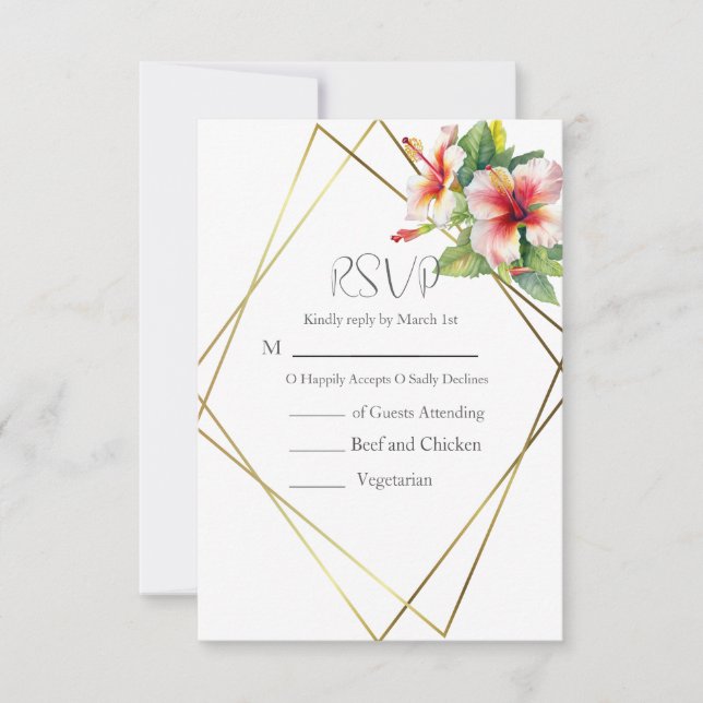 Cartão RSVP Casamento Tropical de Hibiscus (Frente)