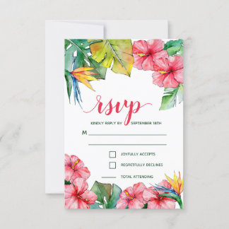 Cartão RSVP Casamento Tropical de Hibiscus Hawaiian