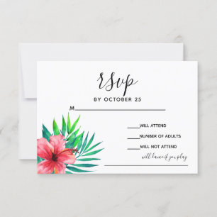 Cartão RSVP Casamento Tropical de Hibiscus Hawaiian Beach