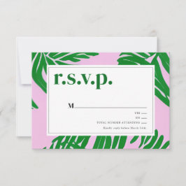 Cartão RSVP Casamento Tropical de Palm Trees Rosa e Verde