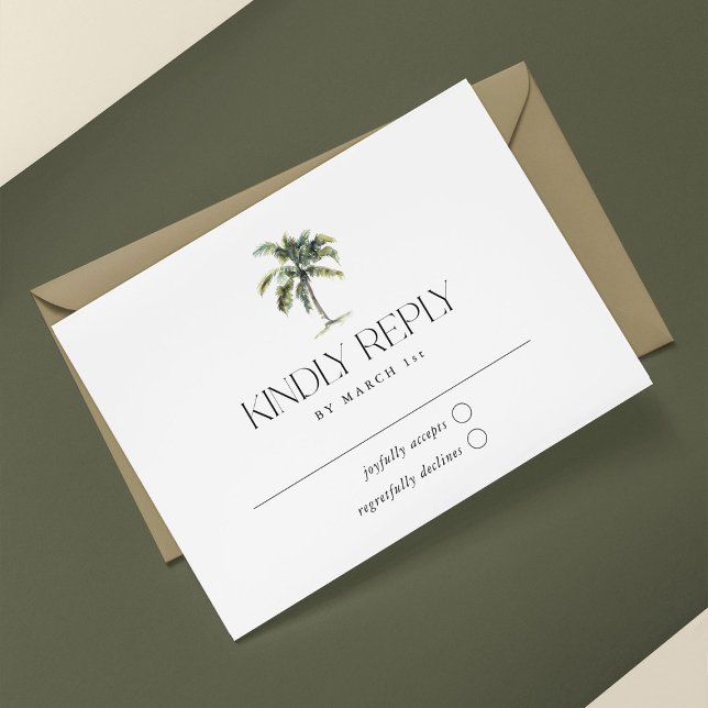 Cartão RSVP Casamento Tropical de Praia Mínima da Árvore Palm (Criador carregado)