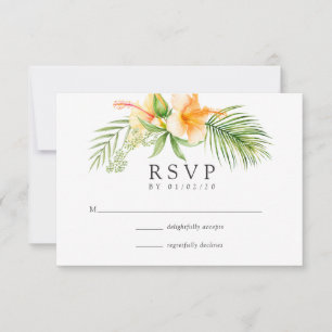 Cartão RSVP Casamento Tropical Floral à Beira-Mar com Aquarela