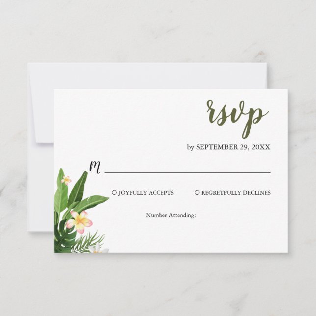 Cartão RSVP Casamento Tropical Greenery Watercolor (Frente)