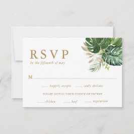 Cartão RSVP Casamento Tropical Moderno Dourado Verde