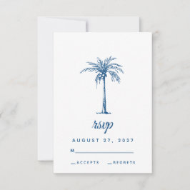 Cartão RSVP Casamento Tropical na Praia com Palma Azul Moderna