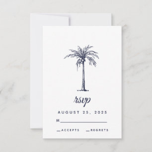 Cartão RSVP Casamento Tropical na Praia com Palmeira Azul Mari