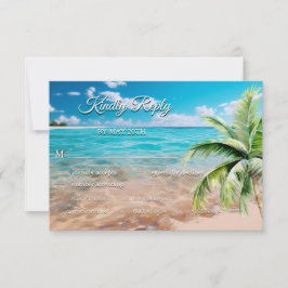 Cartão RSVP Casamento Tropical Palm Tree Beach de Turquoise