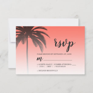 Cartão RSVP Casamento Tropical Palm Tree Coral Beach