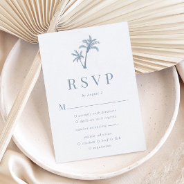 Cartão RSVP Casamento Tropical Palm Tree Dusty Blue Beach