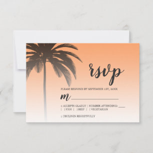 Cartão RSVP Casamento Tropical Palm Tree Orange Beach