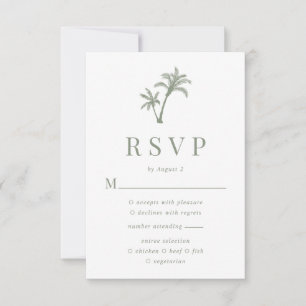 Cartão RSVP Casamento Tropical Palm Tree Sage Green Beach