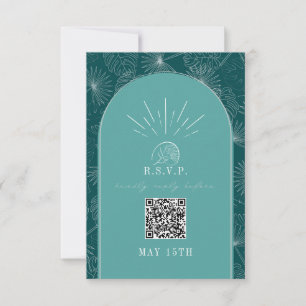 Cartão RSVP Casamento Tropical Palma de Arch do Código QR