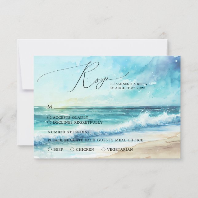 Cartão RSVP Casamento Tropical Summer Beach (Frente)