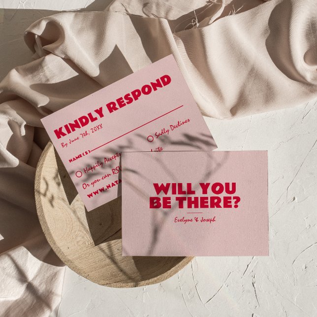 Cartão RSVP Casamento Único do Bronco Vermelho e Rosa Moderno (Criador carregado)