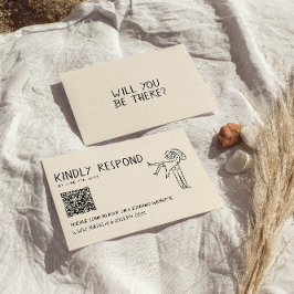 Cartão RSVP Casamento Único do Código QR Desenhado na Mão Retr