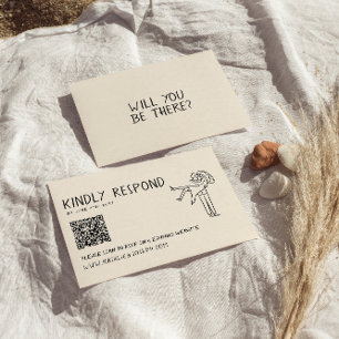 Cartão RSVP Casamento Único do Código QR Desenhado na Mão Retr