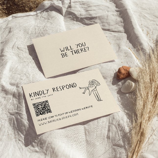 Cartão RSVP Casamento Único do Código QR Desenhado na Mão Retr (Criador carregado)