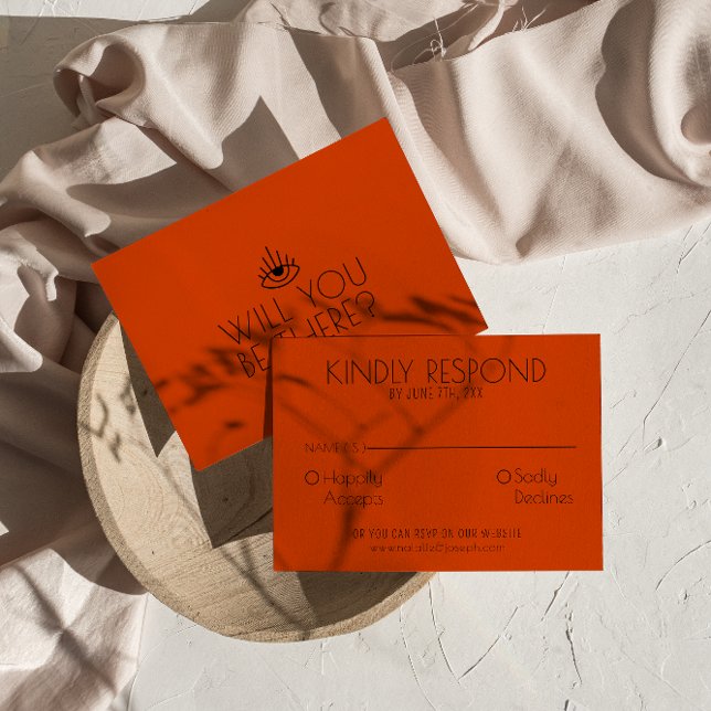 Cartão RSVP Casamento Único do Deserto Ocidental Laranja Moder (Criador carregado)