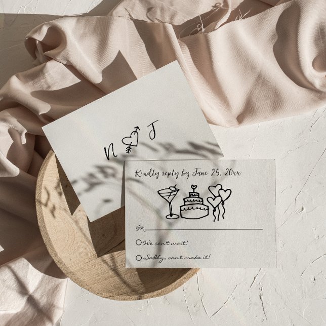 Cartão RSVP Casamento Único Escrito Desenhado Pela Mão Retro (Criador carregado)