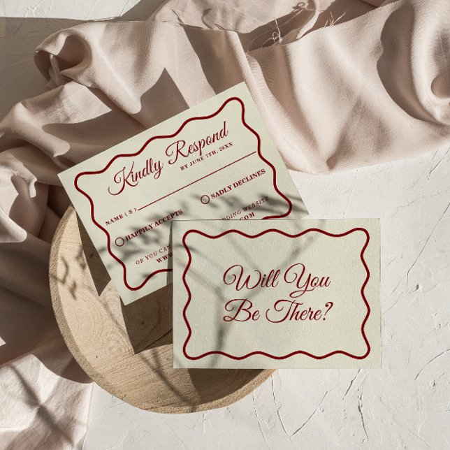 Cartão RSVP Casamento Único Moderno de Ivory Retro Funky (Criador carregado)