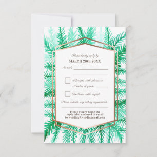 Cartão RSVP Casamento verde-água com cor verde-de-folhagem inv