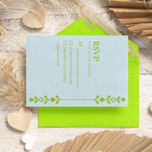 Cartão RSVP Casamento Verde Cítrico e Azul Costeiro
