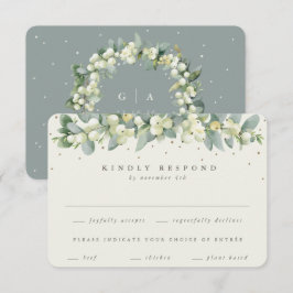 Cartão RSVP Casamento Verde/Creme Snowberry+Eucalyptus Garland
