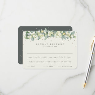 Cartão RSVP Casamento Verde/Creme Snowberry+Eucalyptus Garland