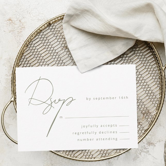 Cartão RSVP Casamento Verde da Elegante Calliografia (Elegant Calligraphy Sage Green Wedding RSVP Card)