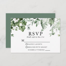 Cartão RSVP Casamento Verde da Moderna Botânica Ivy Ferns Sage
