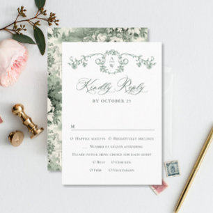 Cartão RSVP Casamento Verde da Ornamentado Vitoriana Grace Flo