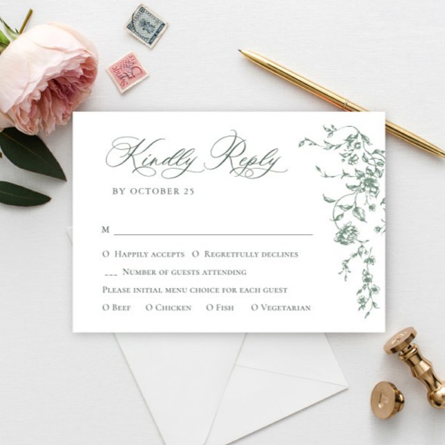 Cartão RSVP Casamento Verde da Ornamentado Vitoriana Grace Flo (Criador carregado)