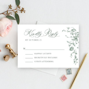 Cartão RSVP Casamento Verde da Ornamentado Vitoriana Grace Flo