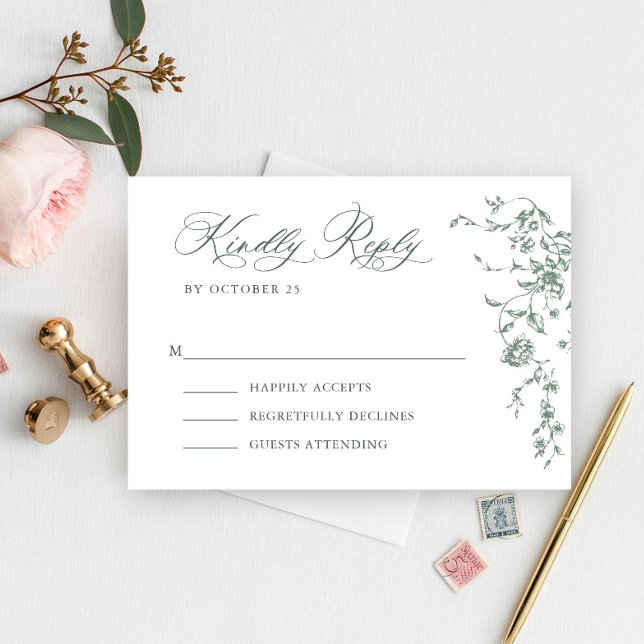 Cartão RSVP Casamento Verde da Ornamentado Vitoriana Grace Flo (Criador carregado)