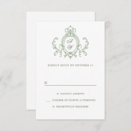 Cartão RSVP Casamento Verde da Ornamentado Vitoriana Grace Flo