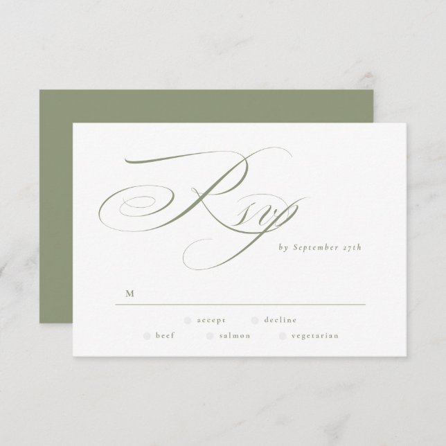 Cartão RSVP Casamento Verde da Sage Elegante Formal (Frente/Verso)