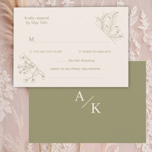 Cartão RSVP Casamento Verde de Moss Floral Elegante