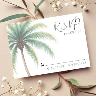 Cartão RSVP Casamento Verde de Palm Tree Tropical Island Water